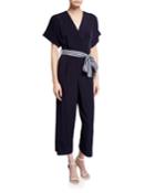 Faux-wrap Kimono-sleeve Jumpsuit
