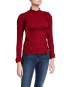 Mock-neck Long-sleeve Ruffle Top