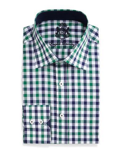 Gingham Check Dress Shirt, Navy/green