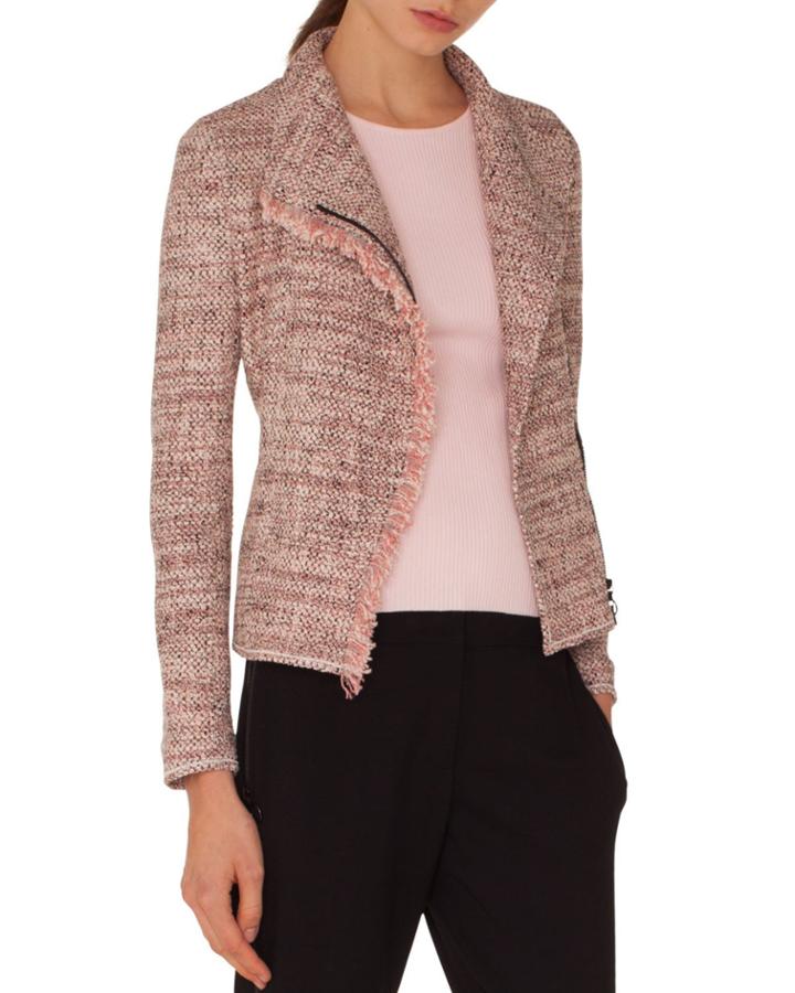 Zip-front Tweed Jacket W/ Frayed Edge