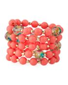 Coral & Floral Bead Wrap Bracelet
