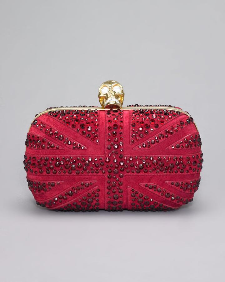 Crystal Britannia Box Clutch Bag, Dark Cherry