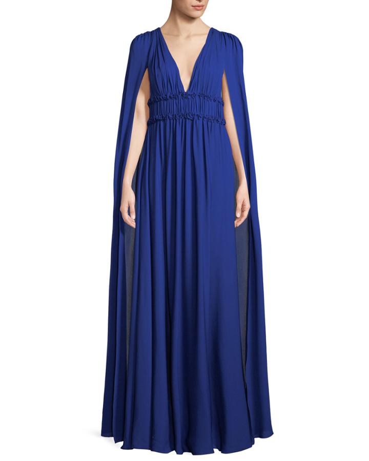 Silk Georgette V-neck Cape Gown