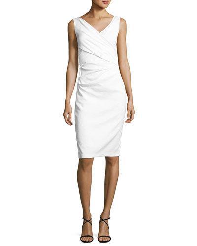 Textured Stretch-cotton Sleeveless Dress, White