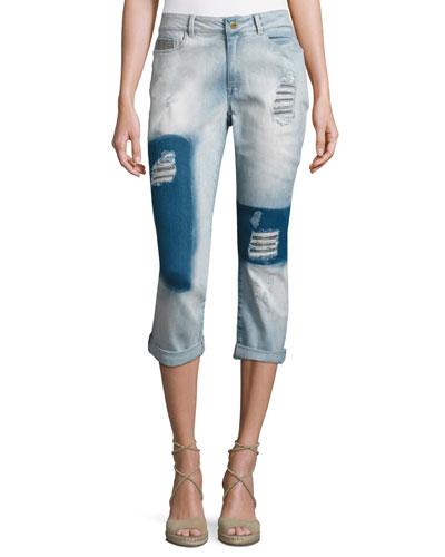 Patched Crop Jeans, Patch Wash