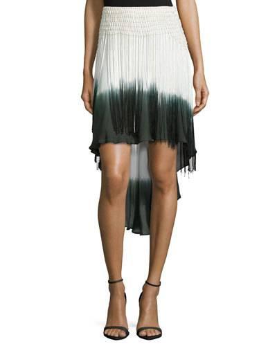 Ombre High-low Skirt W/fringe, Buff/swan/dark