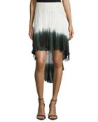 Ombre High-low Skirt W/fringe, Buff/swan/dark