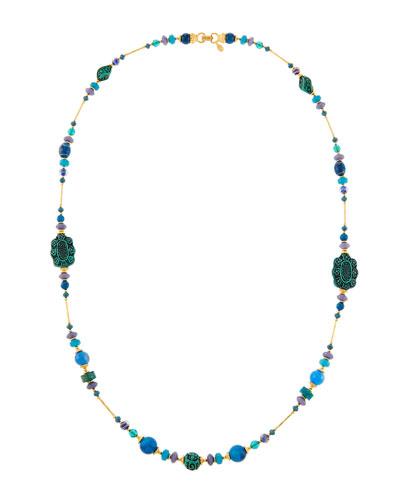 Long Cinnabar & Agate Beaded Necklace