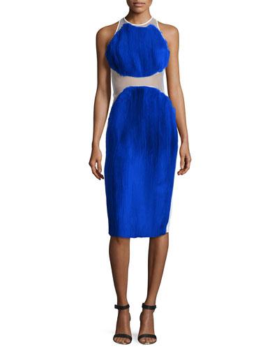 Sleeveless 2-tier Plisse Dress, Blue