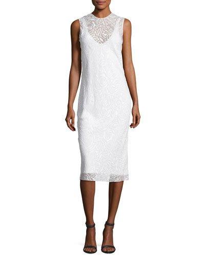 Devor&eacute; Sleeveless Round-neck Dress, Gesso/off White