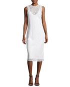 Devor&eacute; Sleeveless Round-neck Dress, Gesso/off White