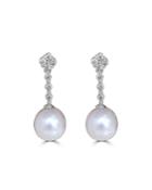 18k White Gold Pearl & Linear Diamond Earrings