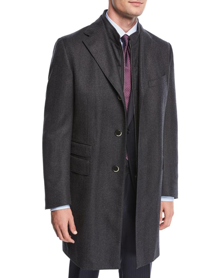 Single-breasted Herringbone Wool Top Coat