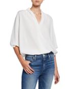 Drapey Satin V-neck Blouse
