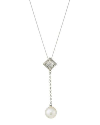 14k White Gold Pearl & Pave Diamond Y-drop Necklace,