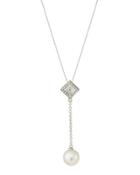 14k White Gold Pearl & Pave Diamond Y-drop Necklace,