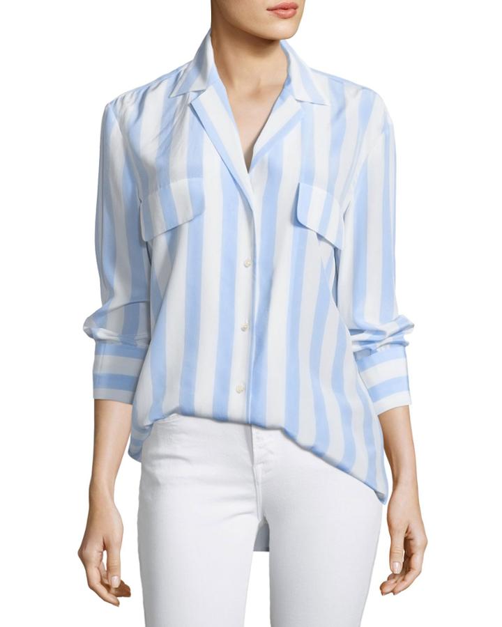 Long-sleeve Button-front Striped