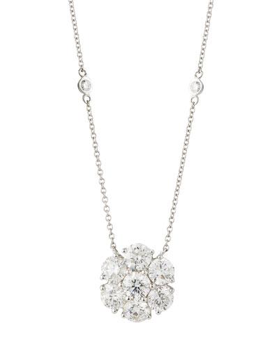 14k White Gold Diamond Flower Pendant Necklace,