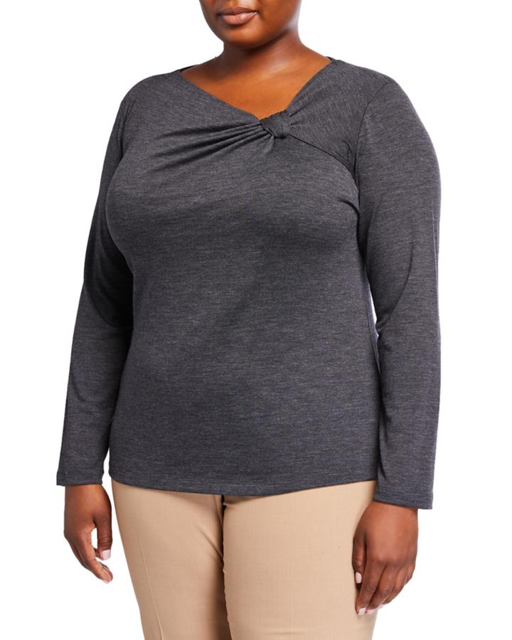 Plus Size Draped-neck Top With Knot Detail