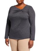 Plus Size Draped-neck Top With Knot Detail