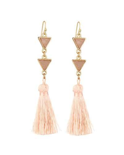 Triangular Druzy & Tassel Multi-drop Earrings, Pink