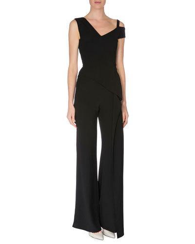 Off-the-shoulder Straight-leg Jumpsuit, Black