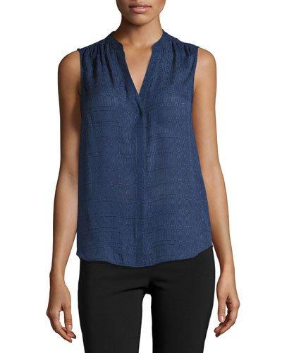 Sleeveless Print Silk Top, Crushed Ink