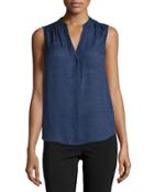 Sleeveless Print Silk Top, Crushed Ink