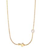 1-pearl Cross Necklace, Gold