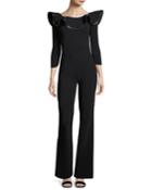 Ginko Boat-neck Flared Jumpsuit W/ Zipper Ruffle