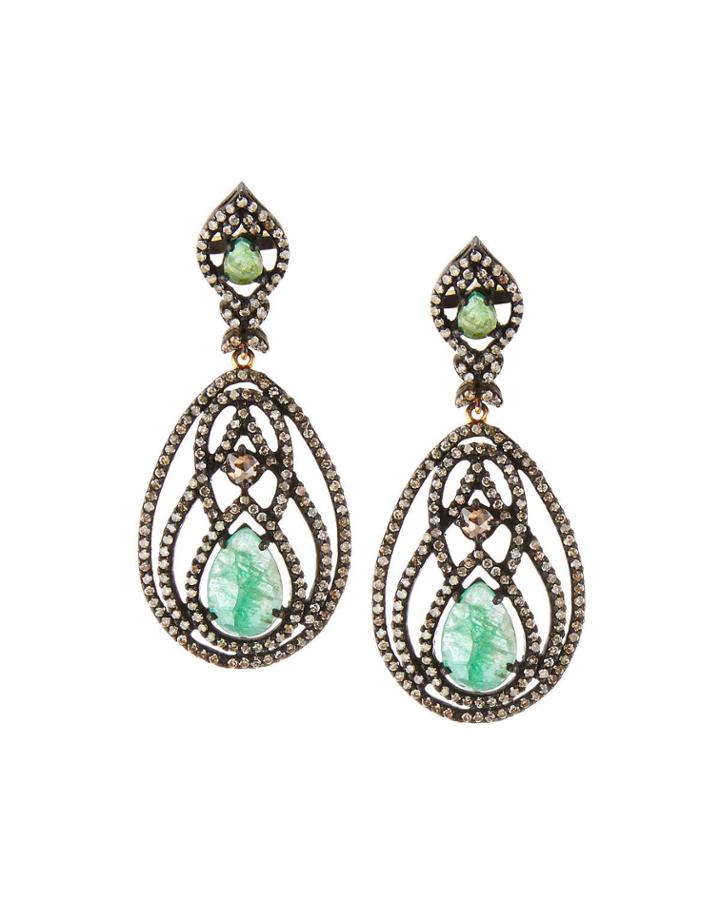 Diamond & Emerald Pear Earrings