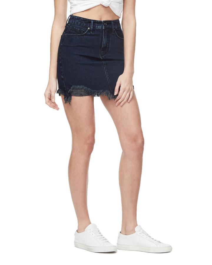 High-rise Denim Mini Skirt W/ Frayed Hem - Inclusive