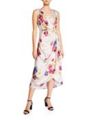 Rare Roses Sleeveless Silk Midi Wrap Dress