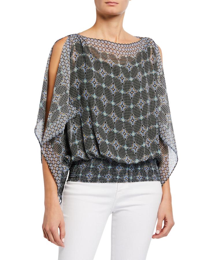 Printed Smock-waist Kimono Top