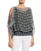 Printed Smock-waist Kimono Top