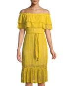 Off-the-shoulder Lace Peasant Dress