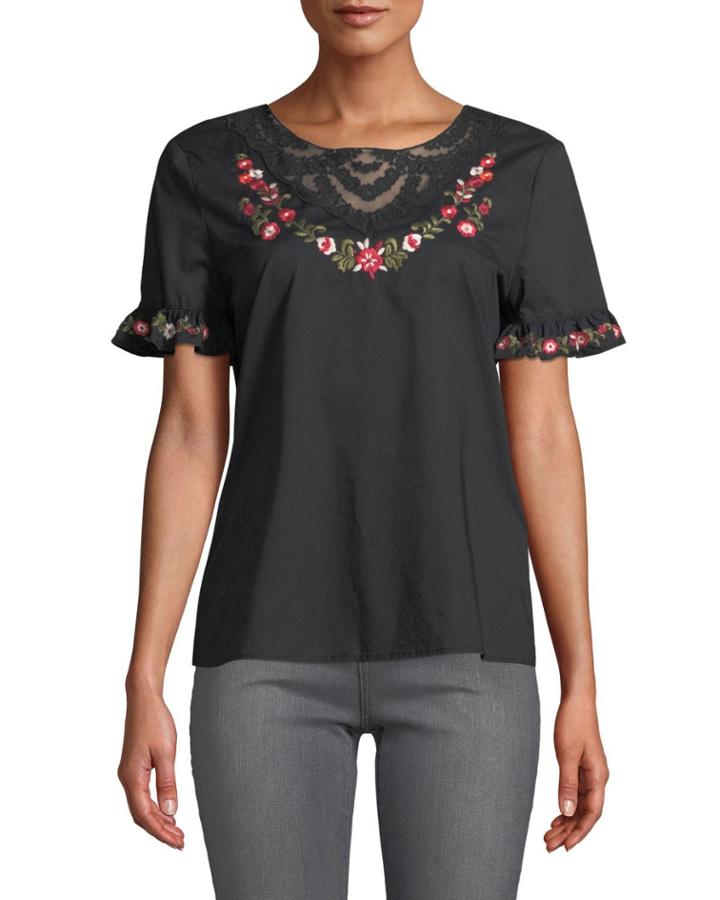 Floral Embroidery Lace-neck Dress