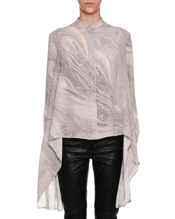 Marble-print A-line Handkerchief-hem