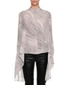 Marble-print A-line Handkerchief-hem