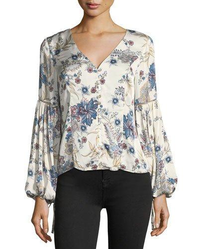 Tie-sleeve Floral-print Blouse