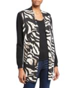 Zebra-print Open-front Cashmere Cardigan