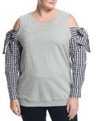 Cold-shoulder Gingham-sleeve Top,