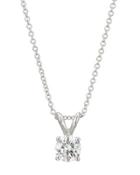 18k White Gold Round Diamond Solitaire Pendant Necklace,