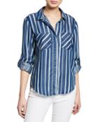 Riley Button-front Striped Chambray Blouse