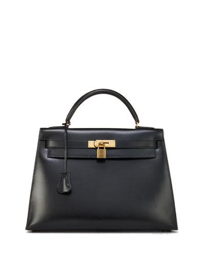 Vintage Box Kelly 32 Leather Satchel Bag, Black