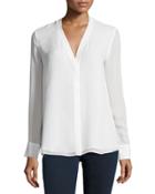 Silk Double-layer V-neck Blouse, Off White
