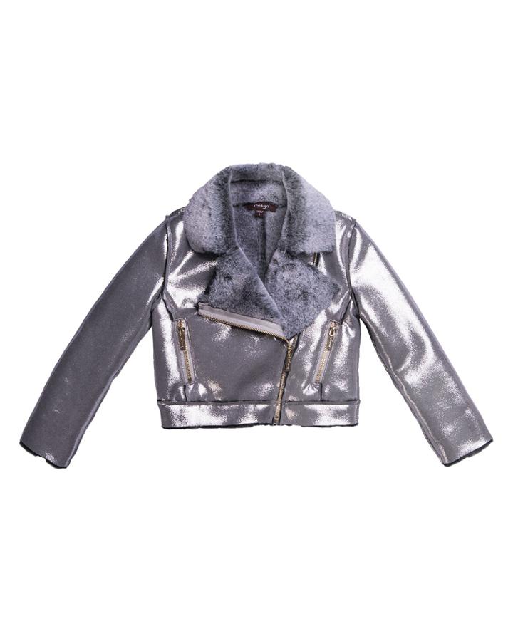 Metallic Faux Suede Jacket W/ Faux Fur Lining,