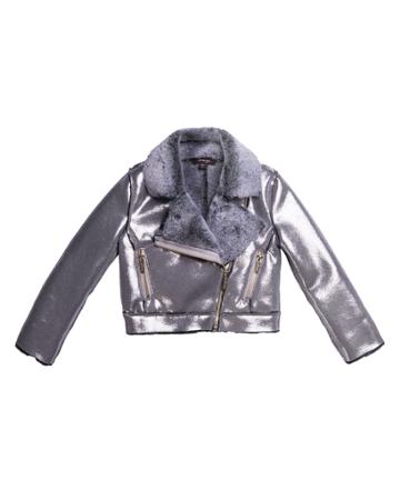 Metallic Faux Suede Jacket W/ Faux Fur Lining,