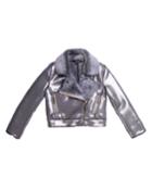 Metallic Faux Suede Jacket W/ Faux Fur Lining,