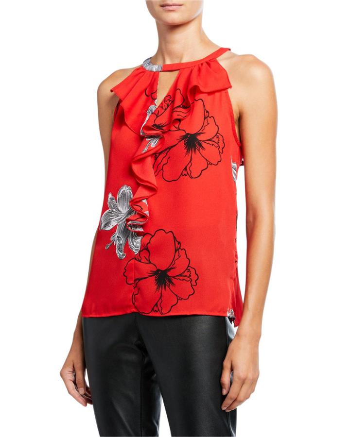 Sleeveless Floral-print Ruffle Top